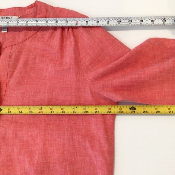 ELLEN TRACY LINEN Split Neck 3/4 Length Sleeve Coral Tunic size L - Picture 10 of 10